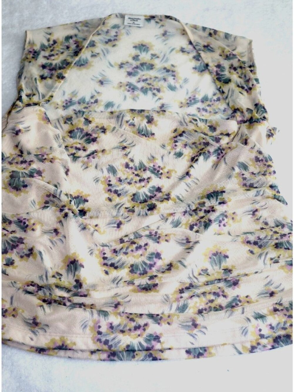 Abercrombie & Fitch XL AVA Sheer Mesh Floral Ruched Blouse Y2K Draped Top Fairyc